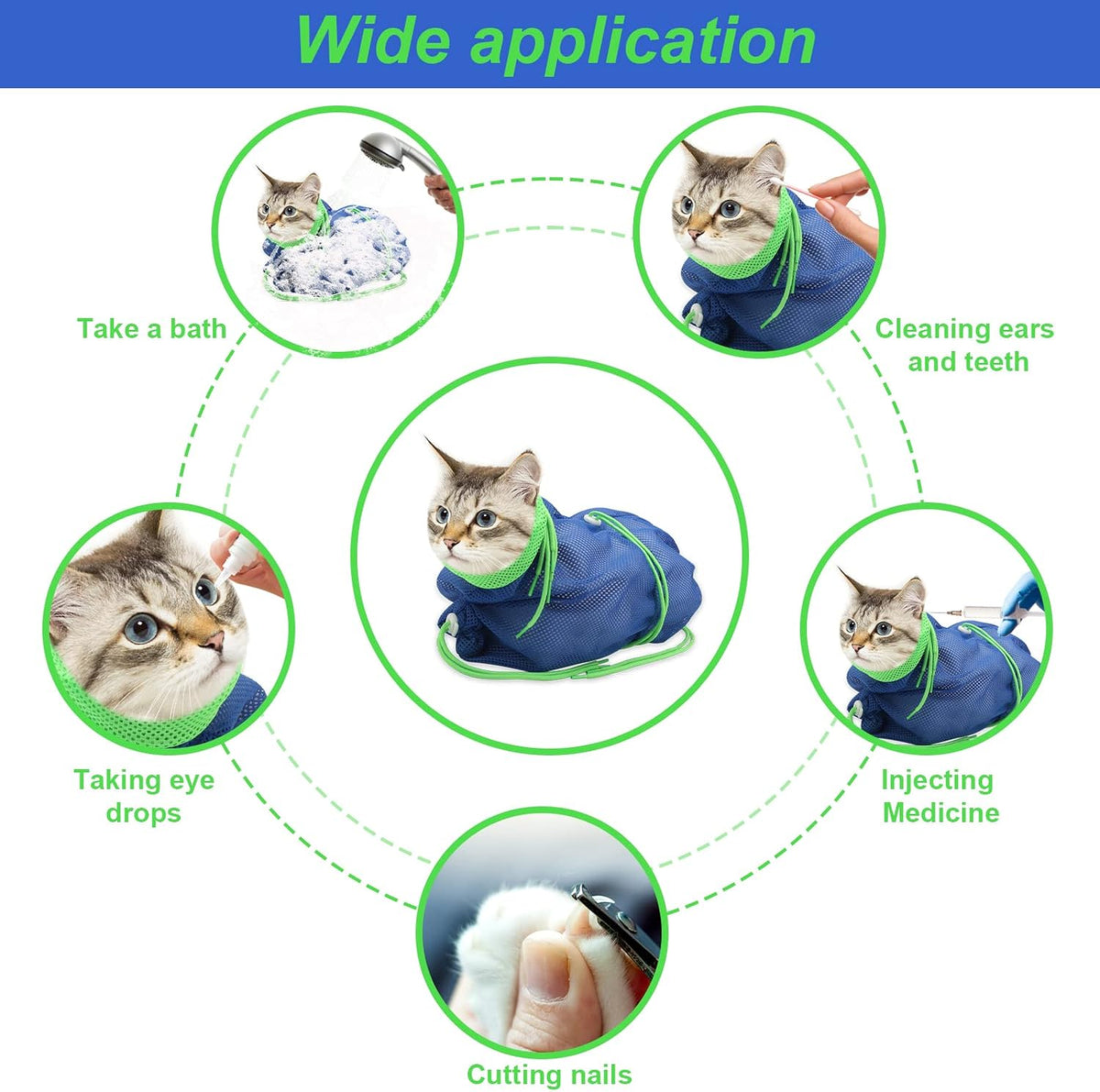 Cat Bathing Bag-Anti Scratch Grooming Shower Washing Bag for Nail Trimming