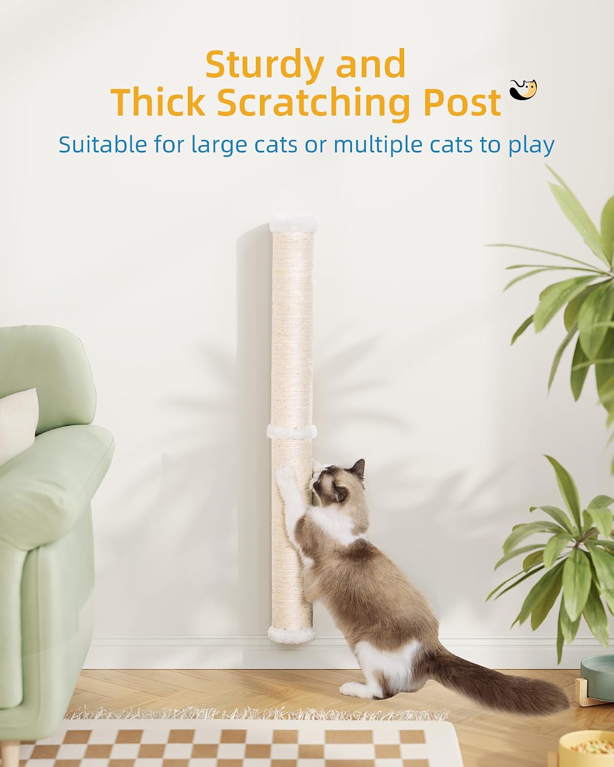 Aechonow 34" Cat Scratching Post, Sisal Wall Mounted Cat Scratcher for Cats
