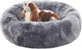 30 in Faux Fur Fluffy Donut Dog Bed for Medium Dogs,Tie-dye Grey