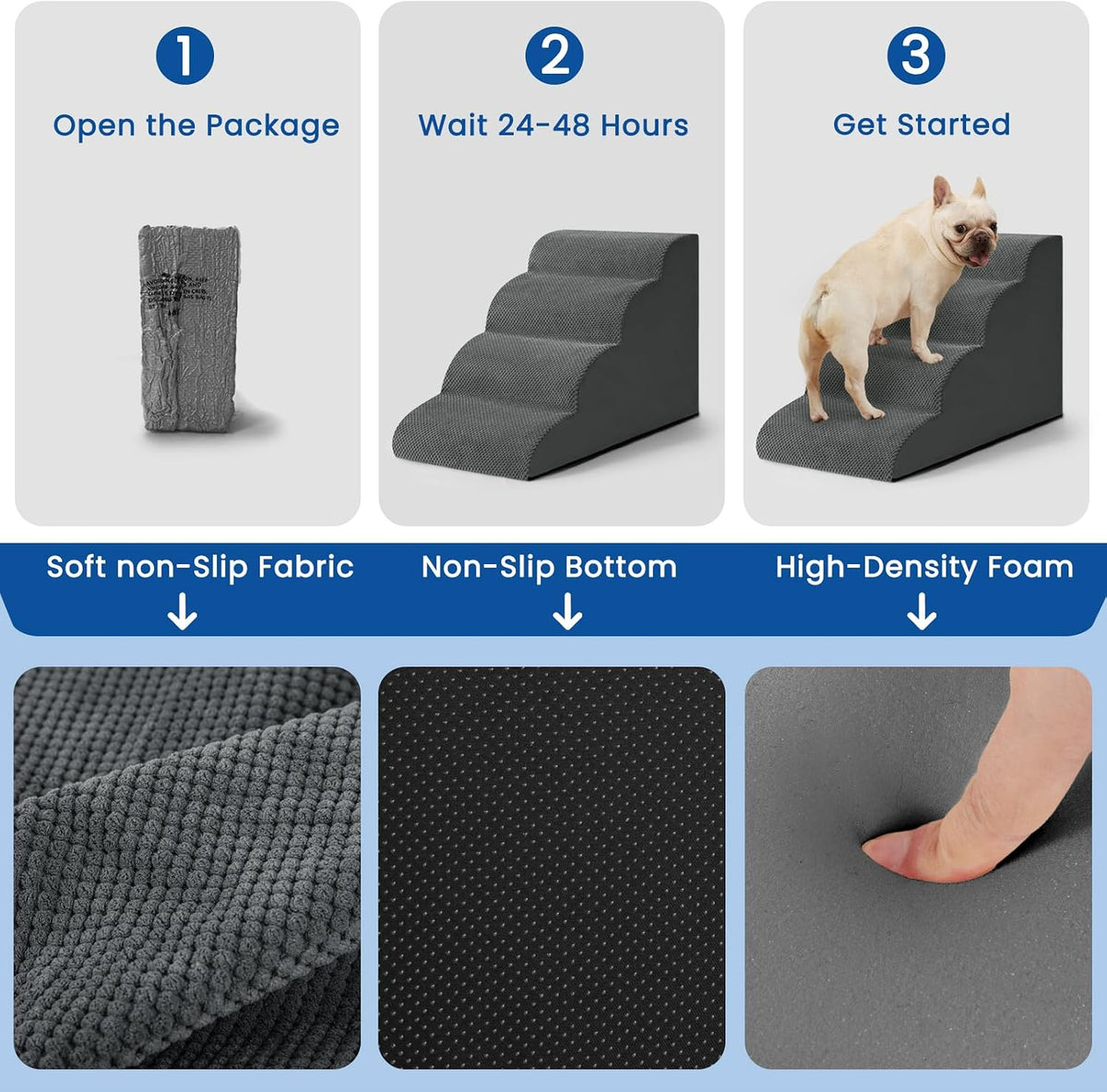 Dog Steps for Bed 17.7" H, 4-Step Pet Stairs Ramp for Small & Medium Dogs
