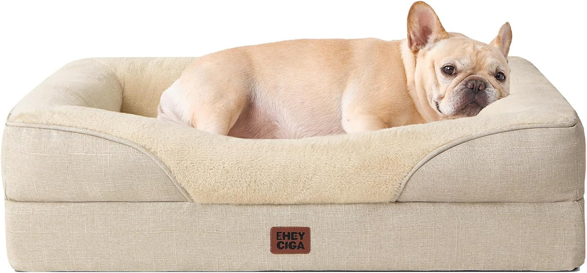 EHEYCIGA Orthopedic Dog Bed for Medium Dog, Memory Foam Dog Couch, Beige