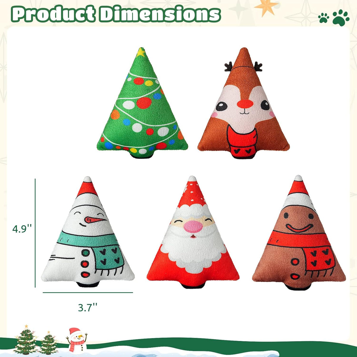 Christmas Catnip Toys Interactive Cats 5PCS Cat Nip Toy/Kitten Chew Plush Gift/Best Play Kick Stuff/Kitty Stuffed Teething Pillow/Cute and Soft Dental Gifts (5 types of Christmas decorations)