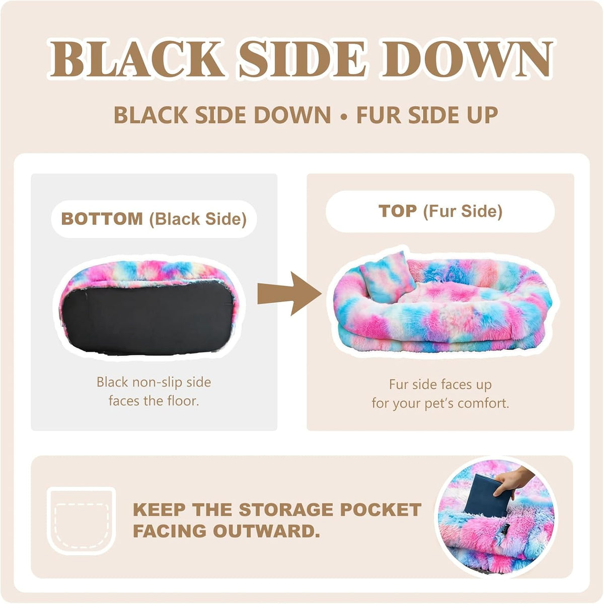 WROS Human Dog Bed for Adult, 71"x45"x12" Giant Calming Nest Beds, Rainbow