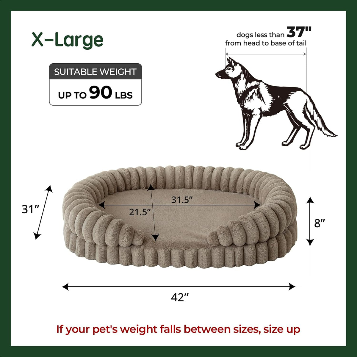 BALANCE Calming Dog Bed for Extra Large Dogs, 42 Inches Oval Washable XL Pet Bed with Sides, Orthopedic Pet Couch Sofa with Non-Slip Bottom, Oatmeal