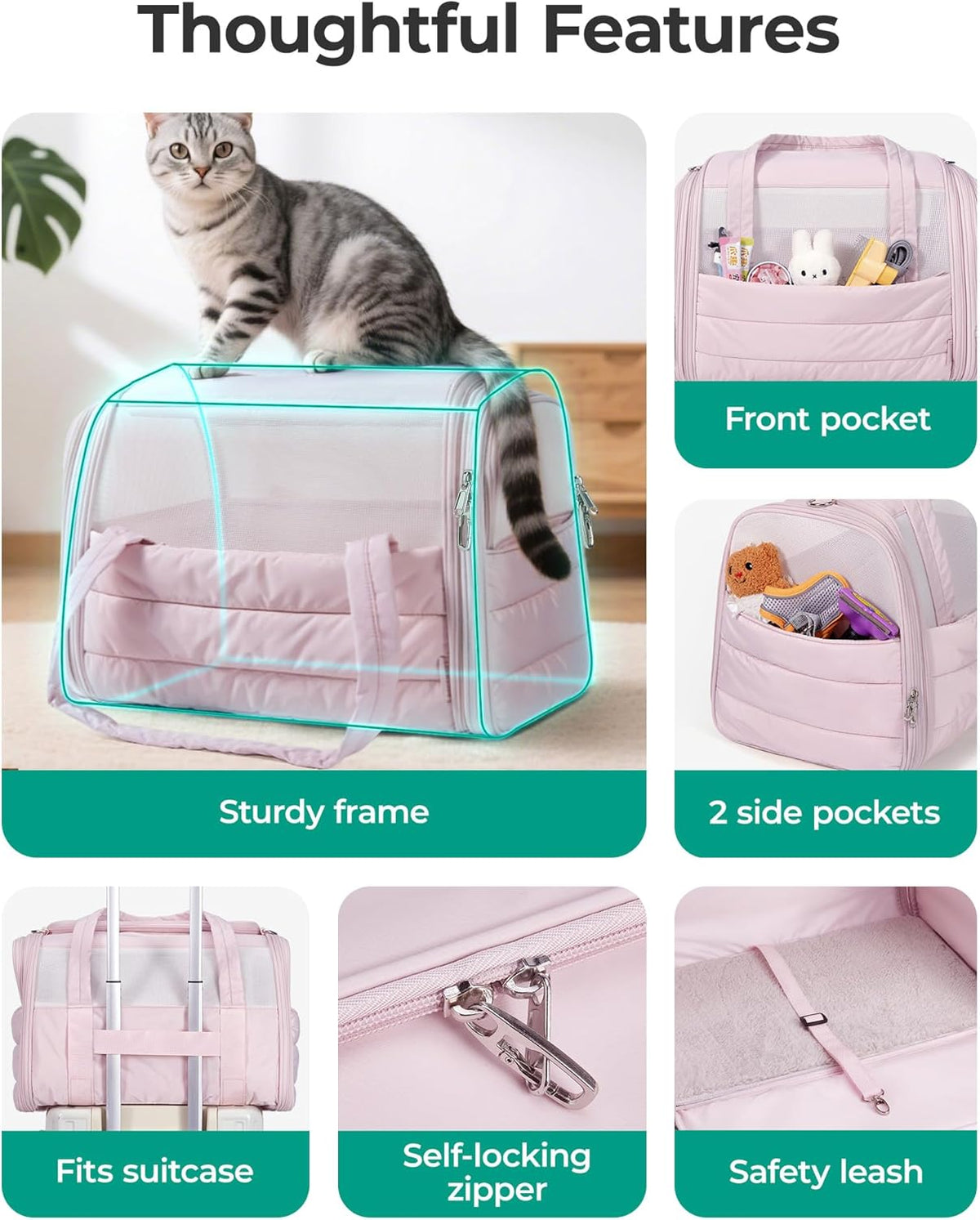 BAGSMART Cat Carrier Soft-Sided Puffy Quilted Collapsible Pet Travel Bag