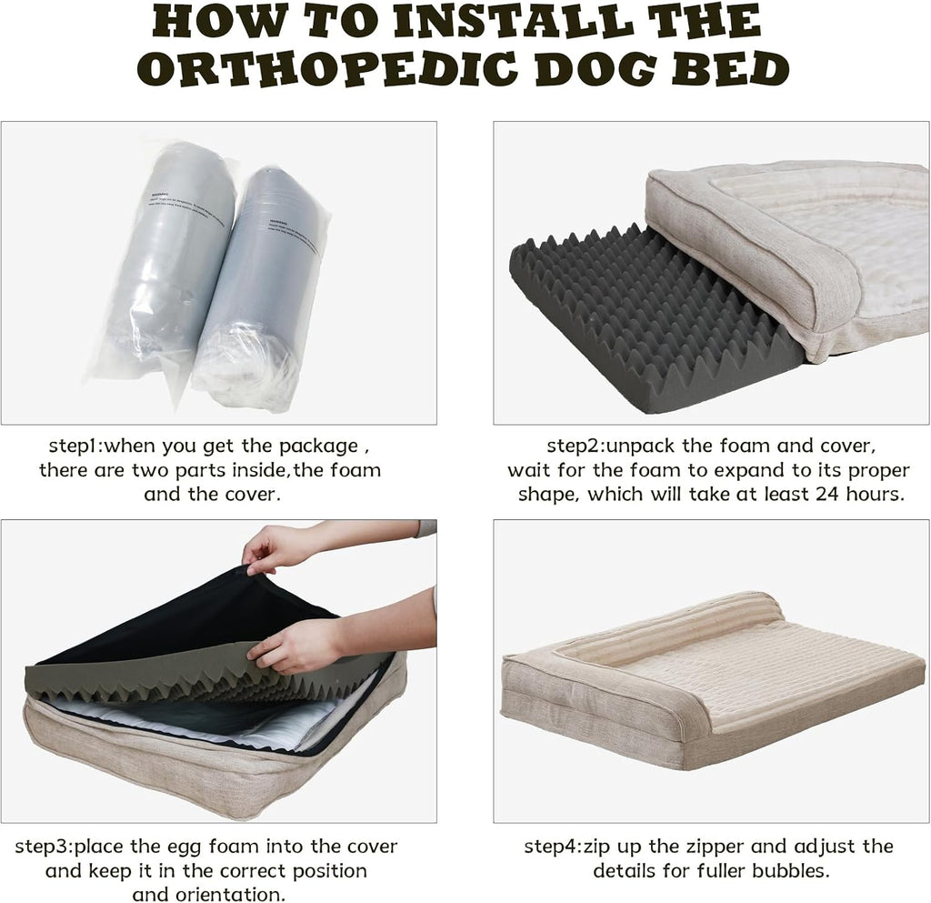 WINDRACING Orthopedic Dog Bed for Medium Dogs, 36 x 23 inch, Beige