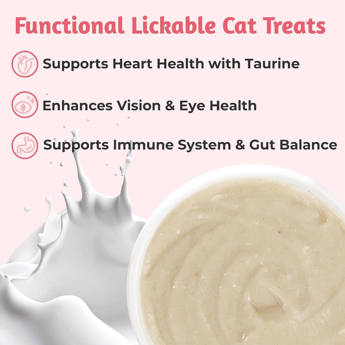 Just Try Taurine Lickable Cat Treats, Creamy Squeezable Purée with Goat Mlik, Taurine & Vitamin E, Support Heart & Vision, Grain Free, 0.5 Ounces Each 20 Tubes