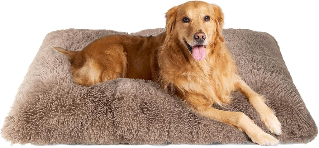 EHEYCIGA Fluffy Dog Crate Bed, Plush Extra Large Dog Pillow, Camel