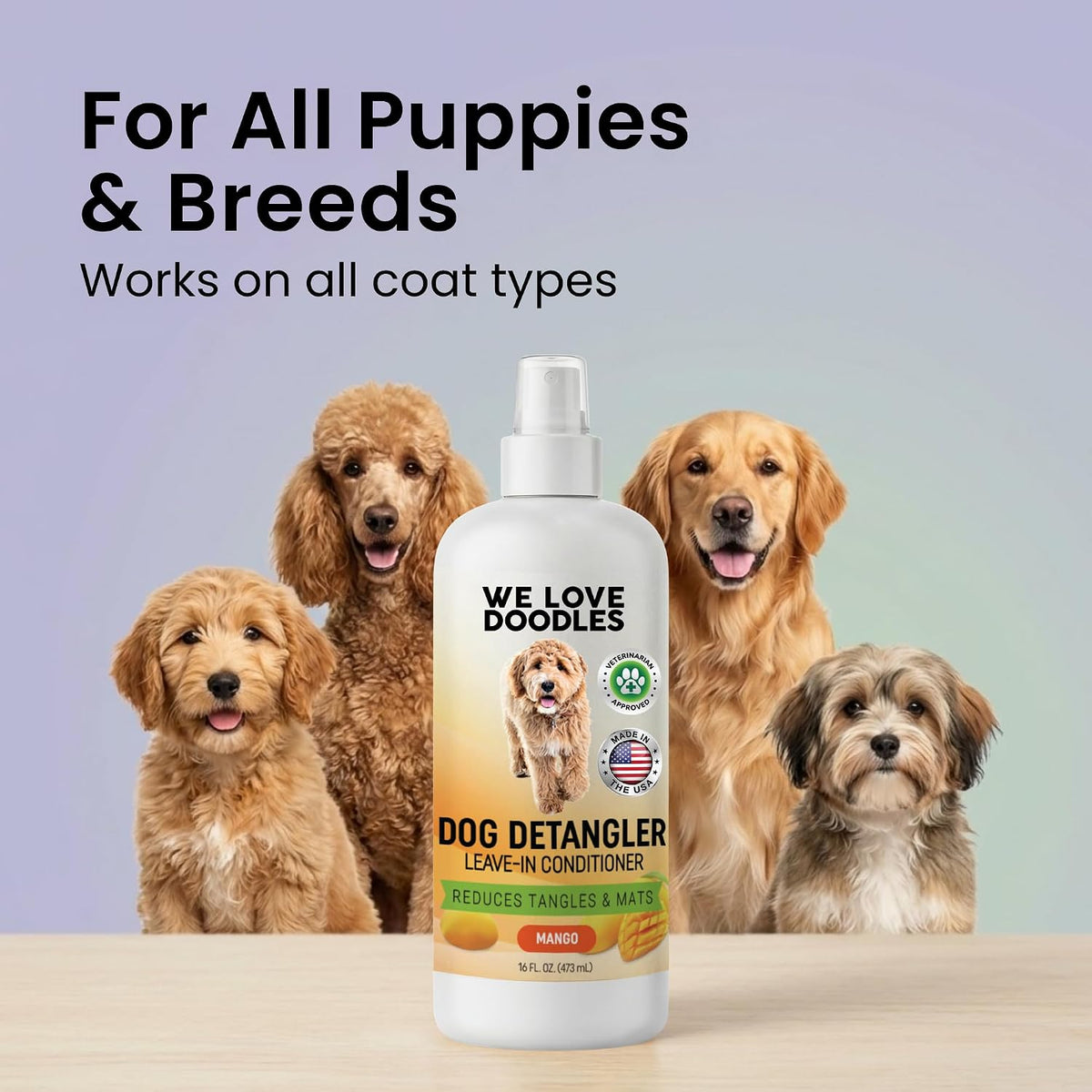 Dog Detangler Spray, Leave-in Conditioner Spray for Dogs, Mango, 16 oz