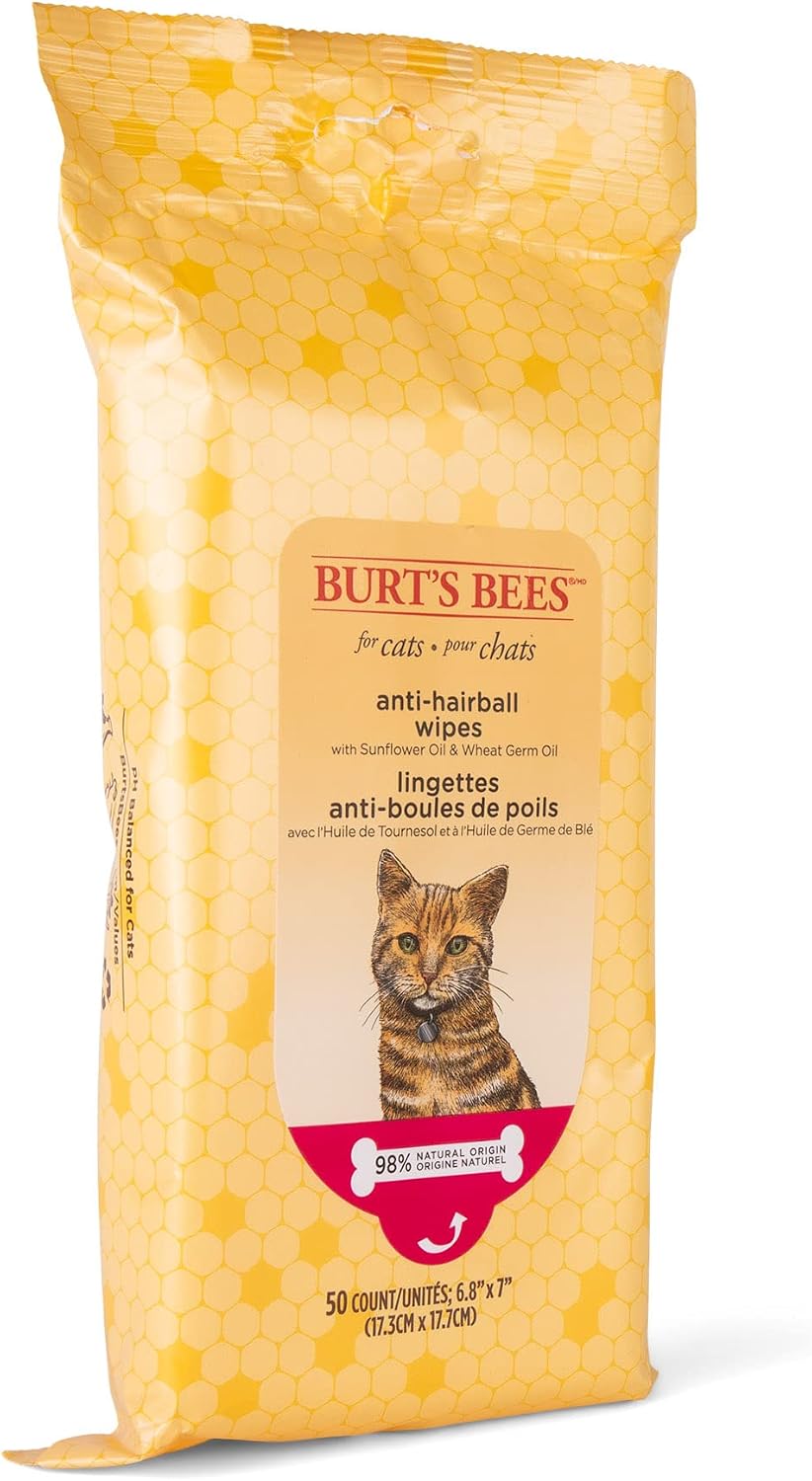 Burt's Bees for Pets Anti-Hairball Cat Wipes, 50 Count