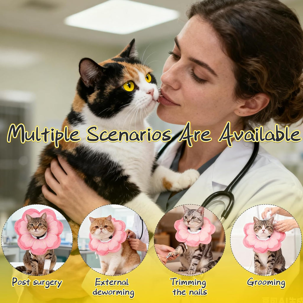 EXPAWLORER Cat Cone Collar Soft, Cat E Collar Recovery After Surgery to Stop Licking, Adjustable Waterproof Cute Neck Elizabethan Pet Kitten Puppy Donut Pillow for Cats Puppy Wound Healing, PinkL