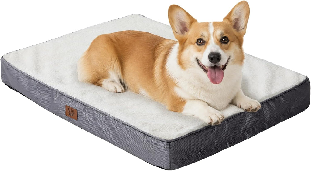 EGOHOME Comfort Orthopedic Egg-Crate Foam Flat Dog Bed, Beige, 29x21
