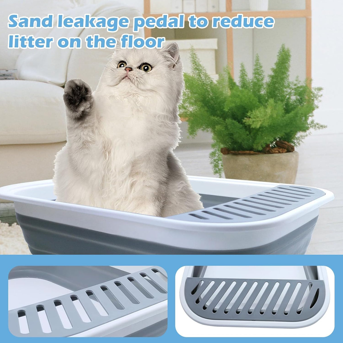 Collapsible Small Cat Litter Box,Open Top Cats Litter Pan with Scoop Waterproof & Foldable Kitten Potty Toilet Anti-Splashing Low Entry Kitty Travel Litter Tray Semi-Enclosed Easy Clean(Gray)