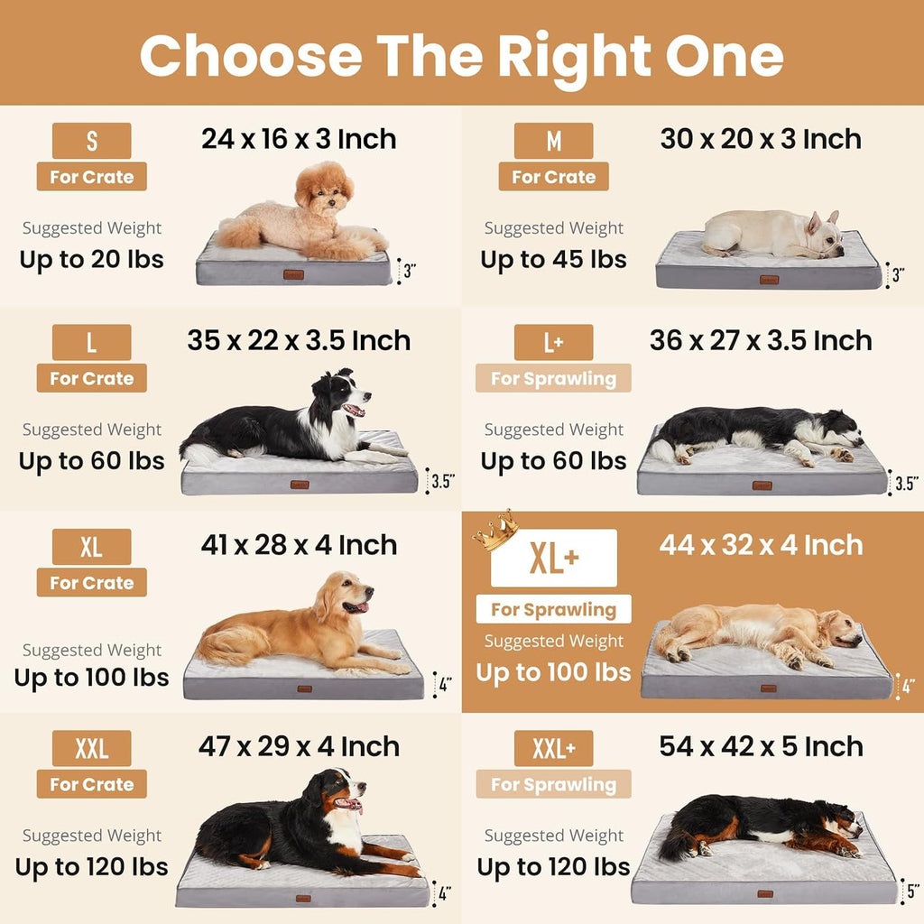 OhGeni Orthopedic Large Dog Bed, Reversible Memory Foam, 44 inch-XXL(Gray)