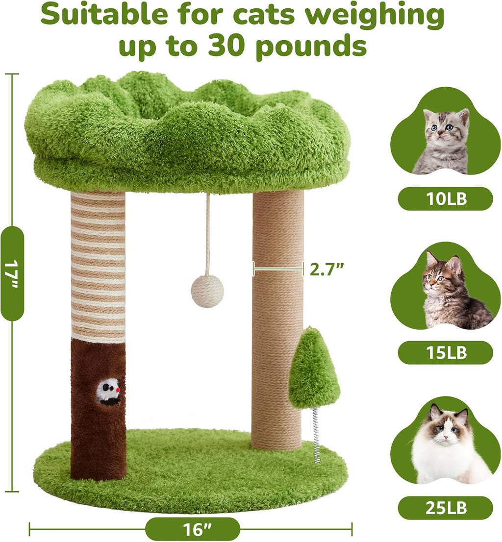 WOOCHPET 21" Small Cat Tree with 2 Scratching Posts and Perch Bed