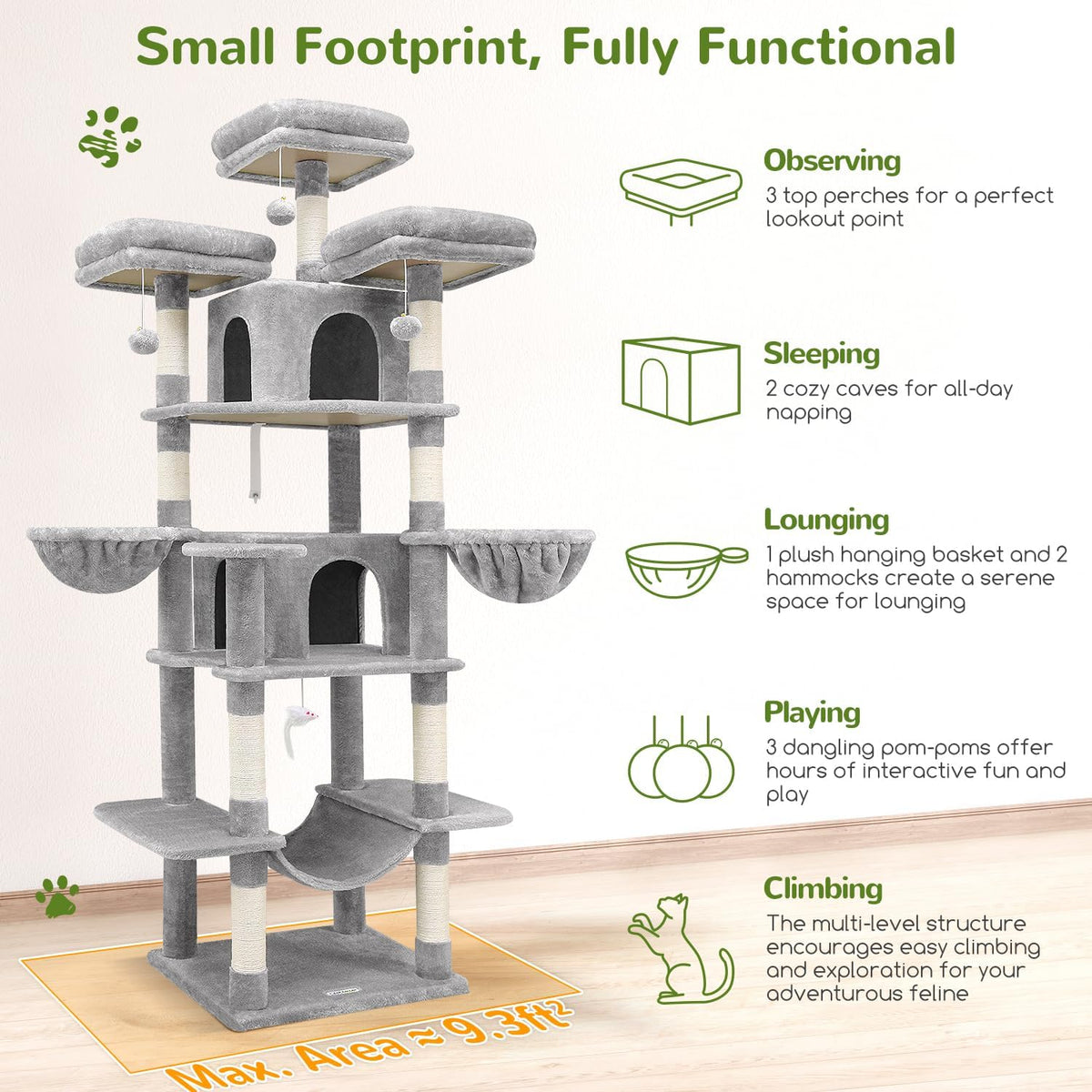 Globlazer Big XXL Cat Tower for Indoor Multiple Cats, F80, Light Grey