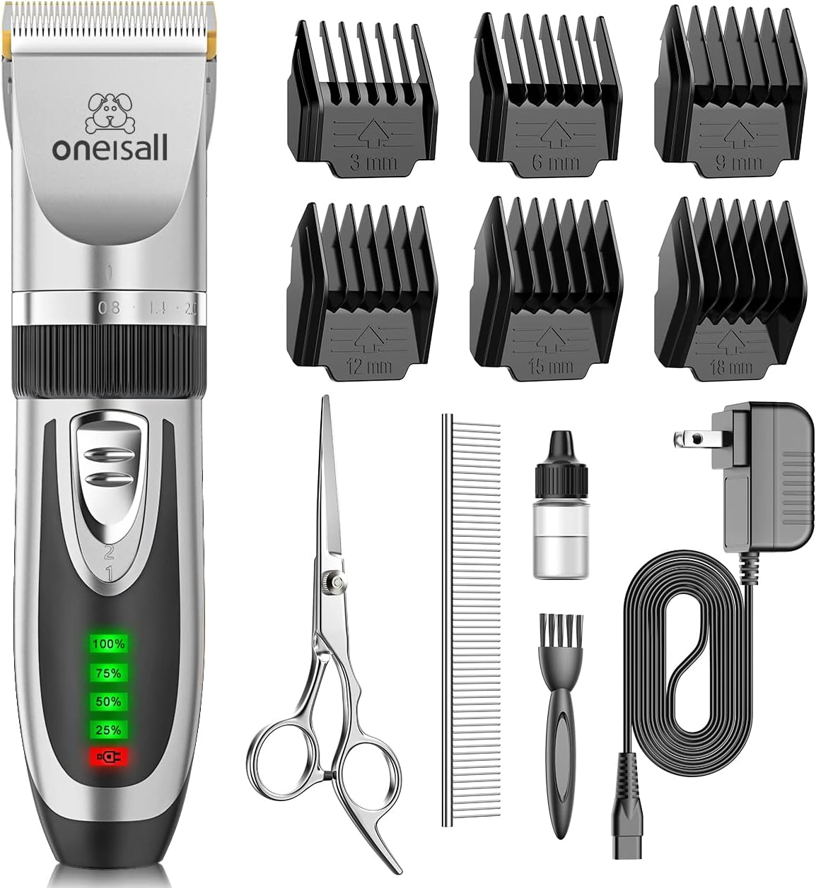 oneisall Dog Clipper for Small and Large Dogs Cats Silver