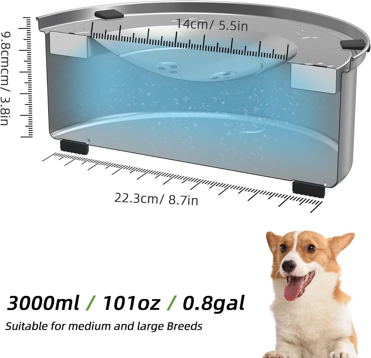 nicelock 3L/0.8 Gallon Dog Water Bowl No Spill, Stainless Steel No Spill Water Bowl for Dogs, Slow Water Dog Bowl, No Splash Dog Water Bowls