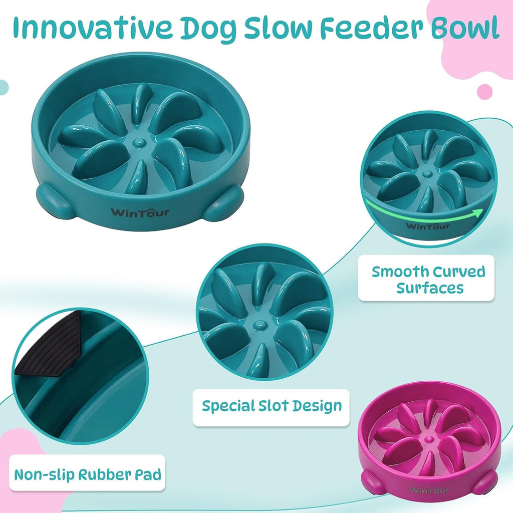 WinTour 2 Pack Slow Feeder Dog Bowls, BPA Free, Medium & Small Dog Bowls