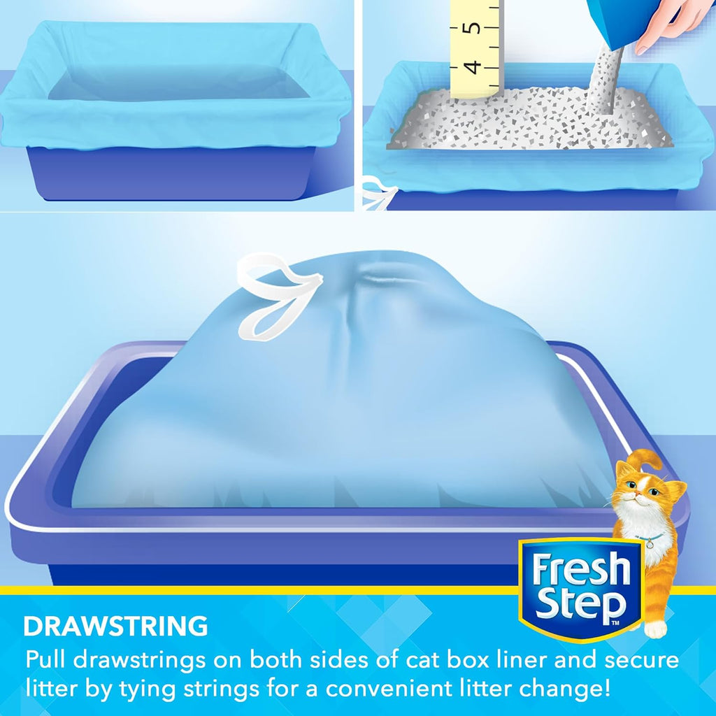 Fresh Step Drawstring Cat Litter Liners, Scented, 2.5 ft x 17 in, 7ct, 3-Pk | Heavy-duty bags for large oval or rectangle pans, drawstring closure for easy, mess-free lift-out cleanup