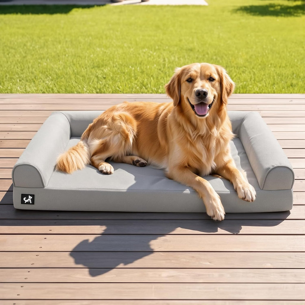 Sytopia 42in Dog Beds for Large Sized Dogs,XL Orthopedic Pet Bed with Removable Washable Cover, Waterproof Egg Crate Foam, Non-Slip Bottom, Supports up to 100+ lbs for Old Pet, Light Gray