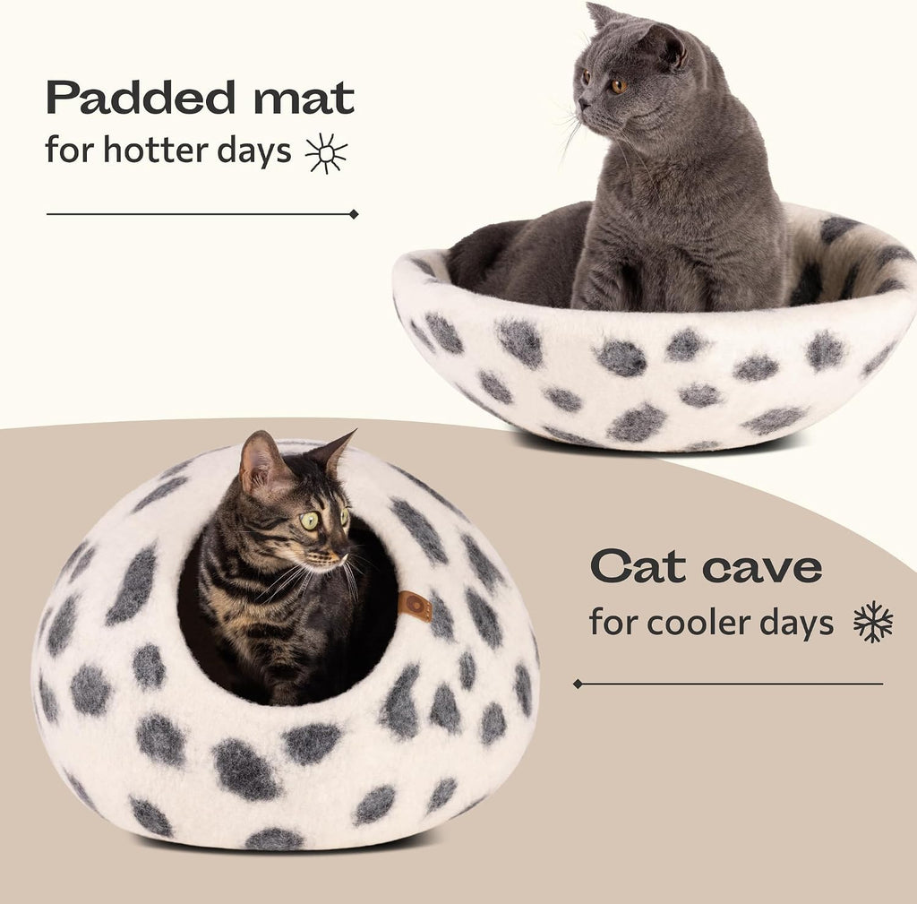 MEOWFIA Cat Cave - New Zealand Wool Bed for Indoor Cats (Snow Leopard)