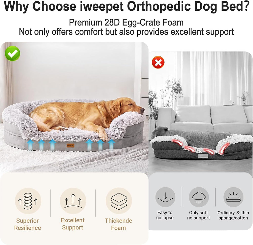 iweepet Fluffy Calming Orthopedic Dog Beds Large Sized Dog,44‘’Dog Sofa Bed