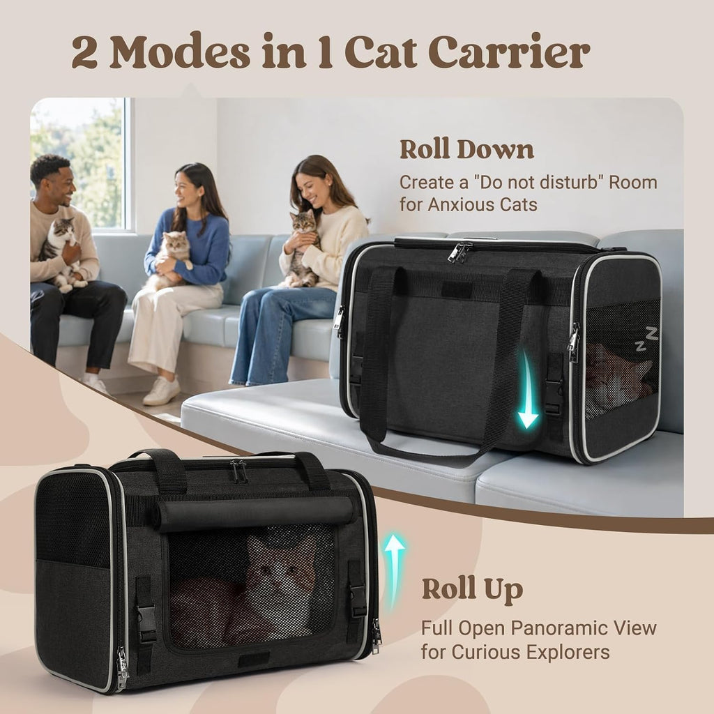 rabbitgoo Cat Carrier Soft with Rollable Flap, Travel Safe for Car Airline