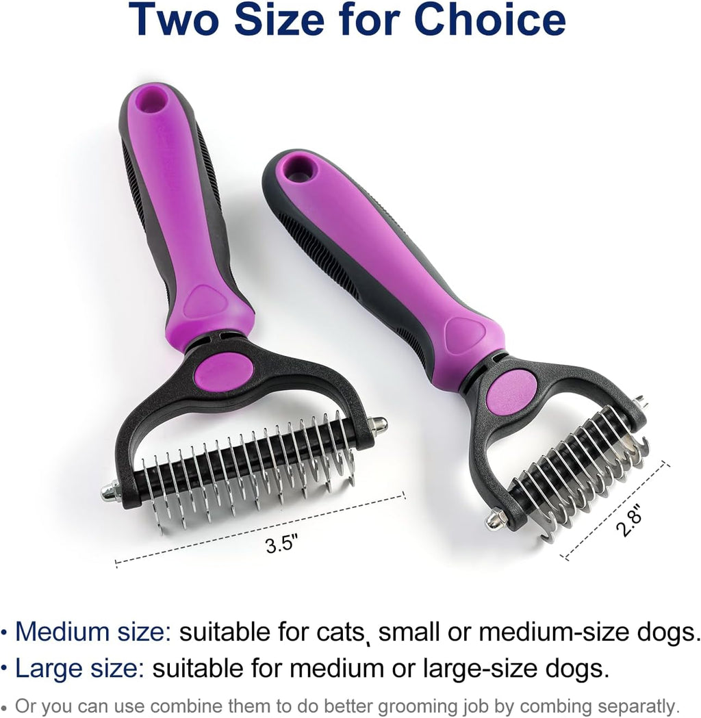 WePet Grooming Rake for Dogs & Cats, Double-Sided Deshedding Brush, Extra-Wide Dematting Tool, Slicker Comb for Undercoat & Loose Hair Removal, Reduces Shedding by 95%, Purple, Small