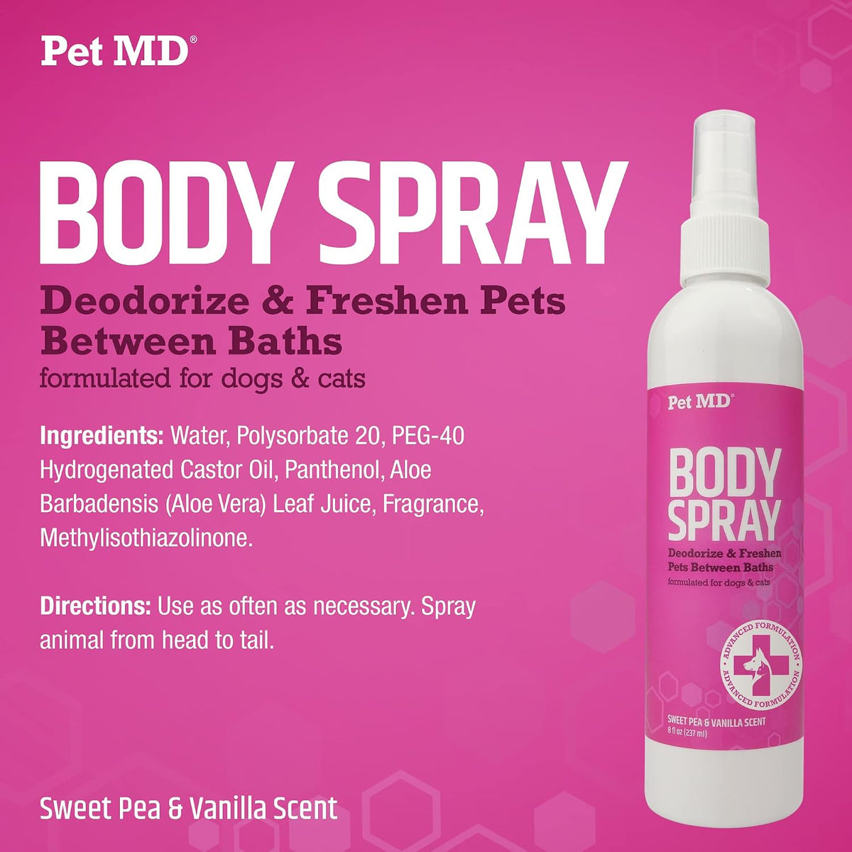 Pet MD Body Spray for Dogs & Cats - Sweet Pea & Vanilla - 8fl oz
