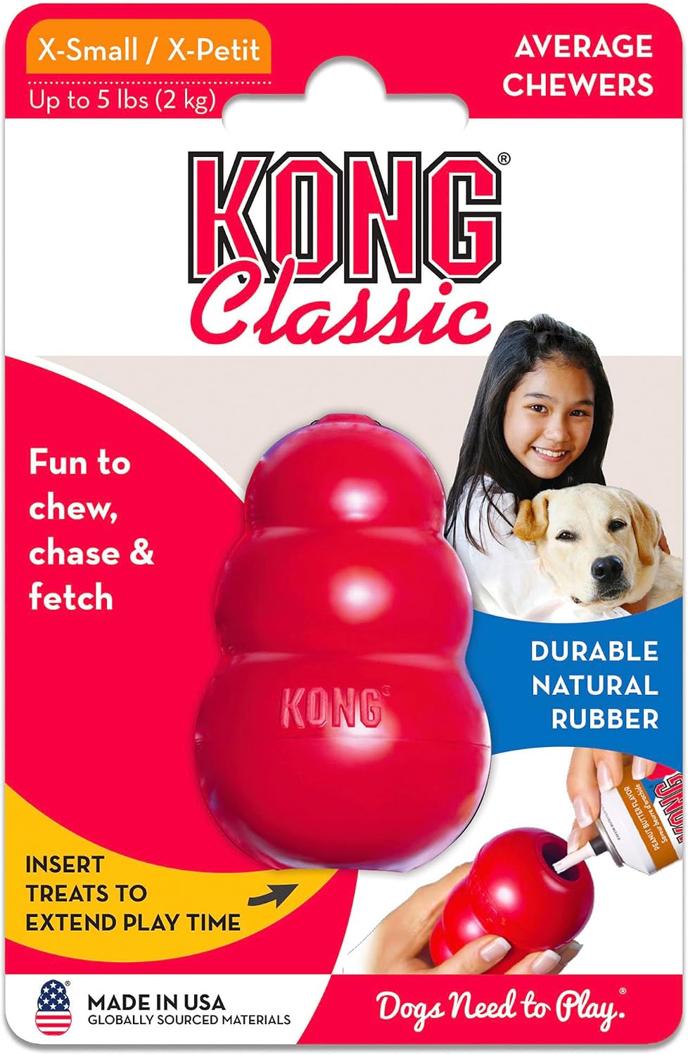 KONG Classic Stuffable Dog Toy - Fetch & Chew Toy for Dogs - Treat-Filling Capabilities & Erratic Bounce for Extended Play Time - Durable Natural Rubber Material - for Extra Small Dogs (Pack of 2)