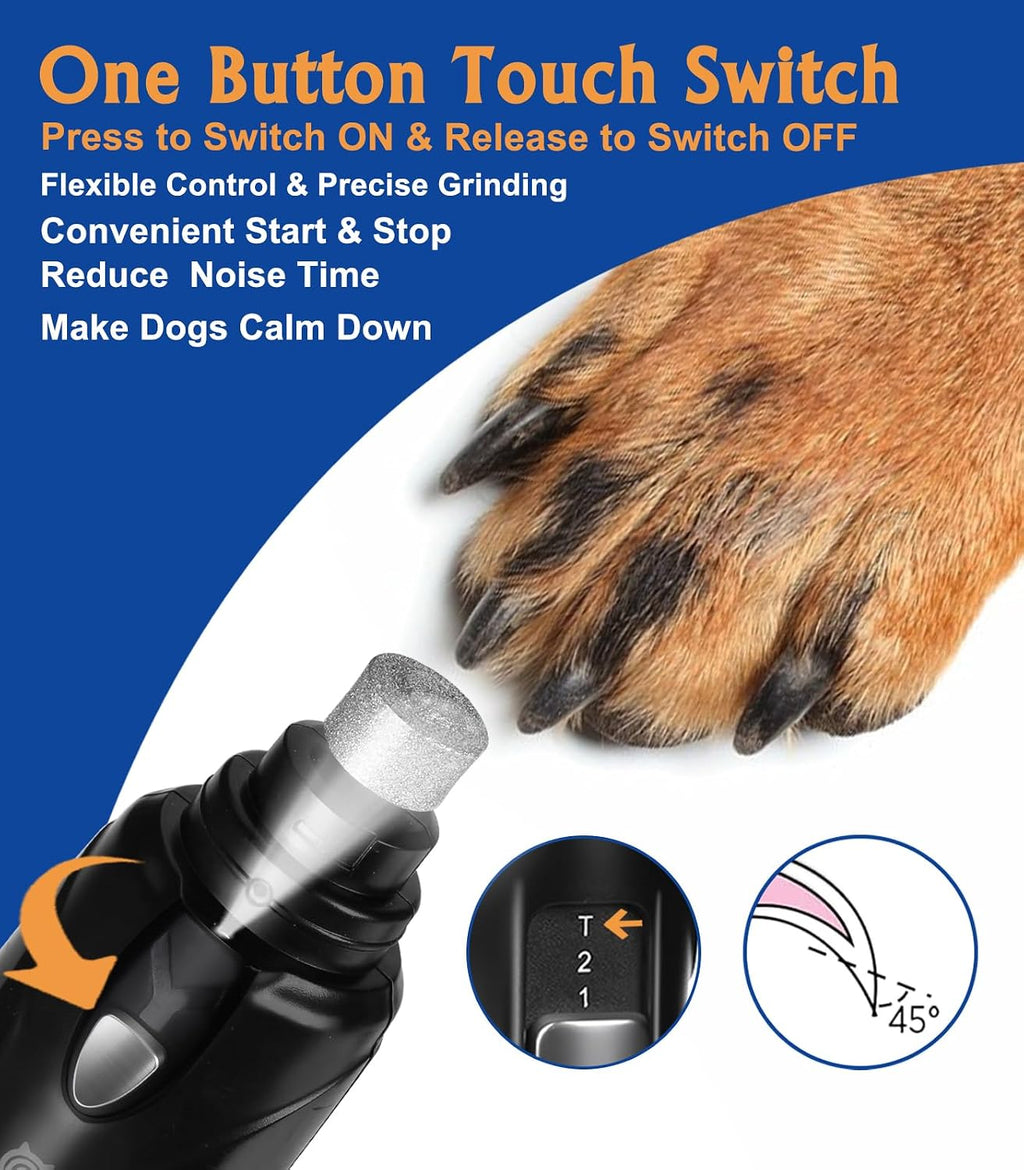 Petsaunter Dog Nail Grinder, 3 Grinding Heads, 2-Speed, LED Light, Touch-Switch, TypeC, Quiet, Low-Vibration, Dog Nail Trimmers for Large,Medium,Small Dogs & Cats with Hard/Thick Nails (U-Dark Blue)