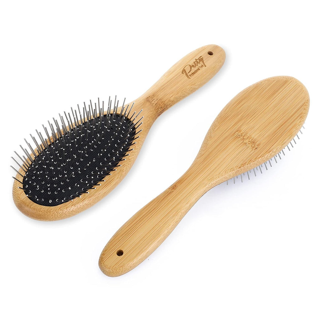 Molain Dog Grooming Brush - 20mm Stainless Steel Round Pins, Bamboo Handle, No Scratch Brush for All Hair Types (1Pc)