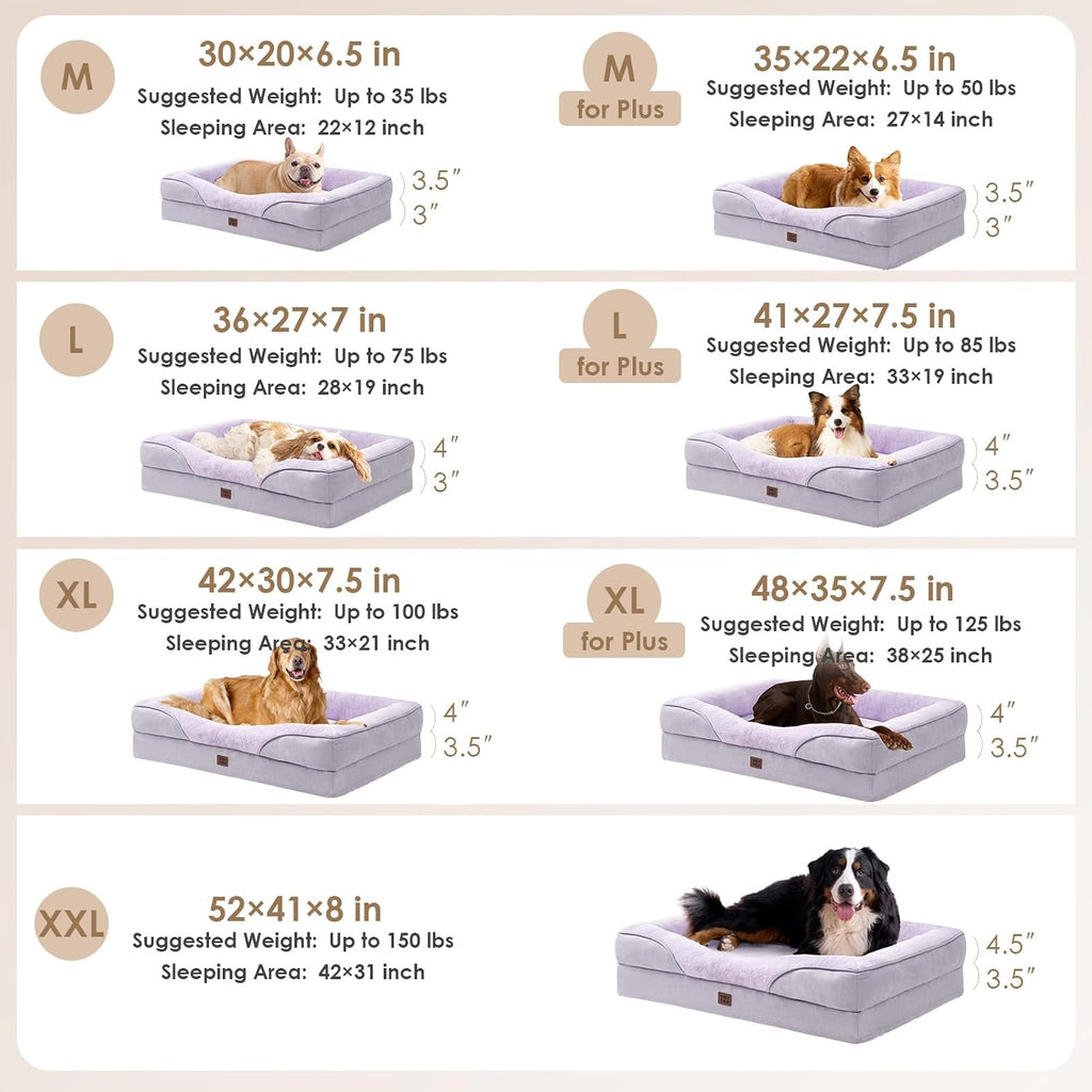 EHEYCIGA Orthopedic XXL Dog Bed for Large Dog, Memory Foam Dog Couch,Purple