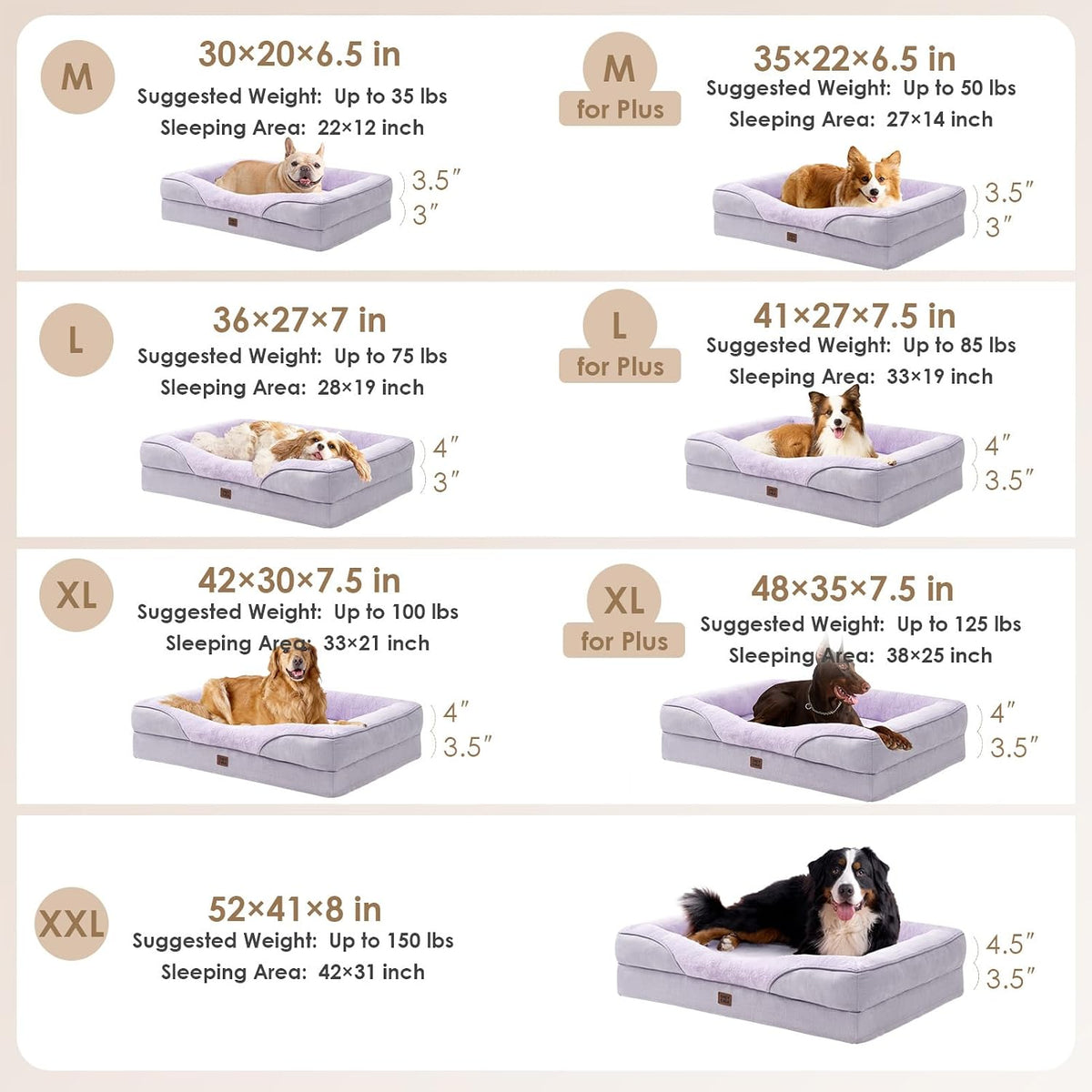 EHEYCIGA Orthopedic XXL Dog Bed for Large Dog, Memory Foam Dog Couch,Purple