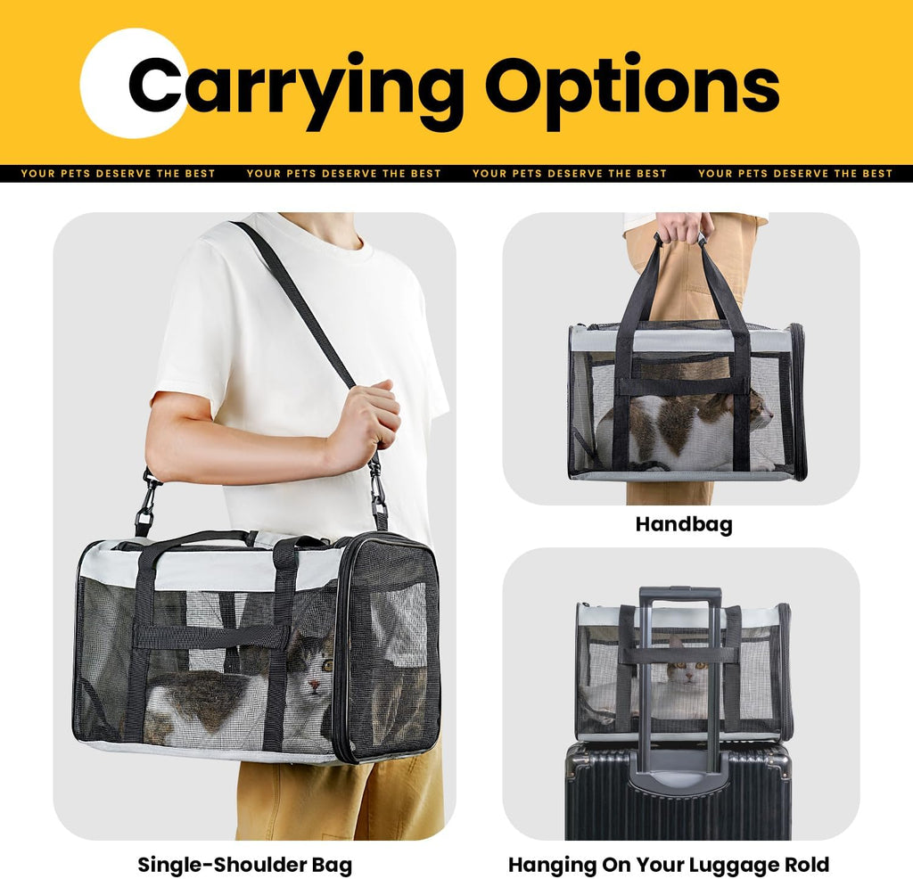 Conlun Cat Carrier Bag,Soft-Sided Pet Carriers for Dogs，M,Grey