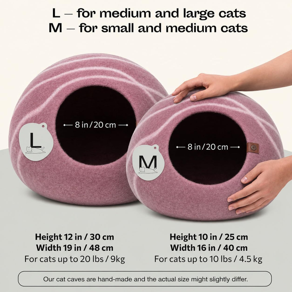 MEOWFIA Cat Cave - New Zealand Wool Bed for Indoor Cats (Rose Gold)