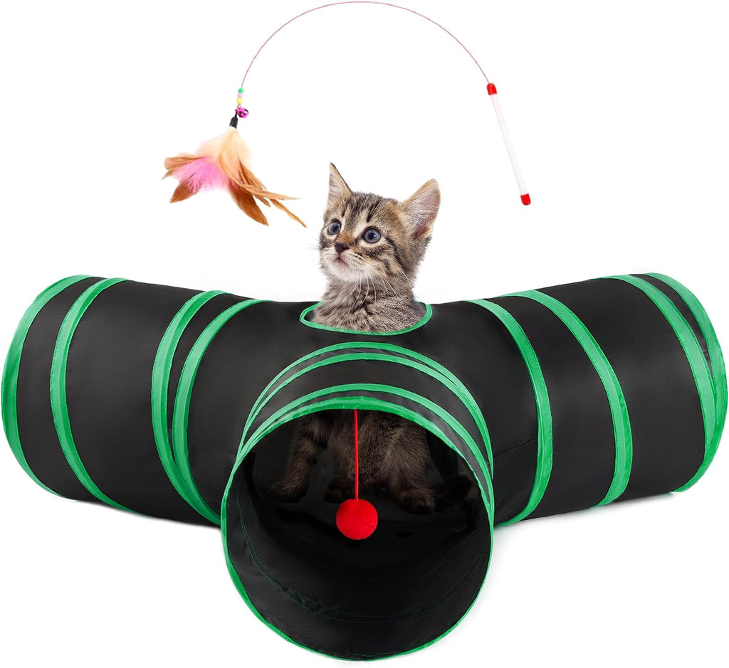 Love's cabin Cat Tunnel for Indoor Cats, 3-Way Collapsible Play Tunnel