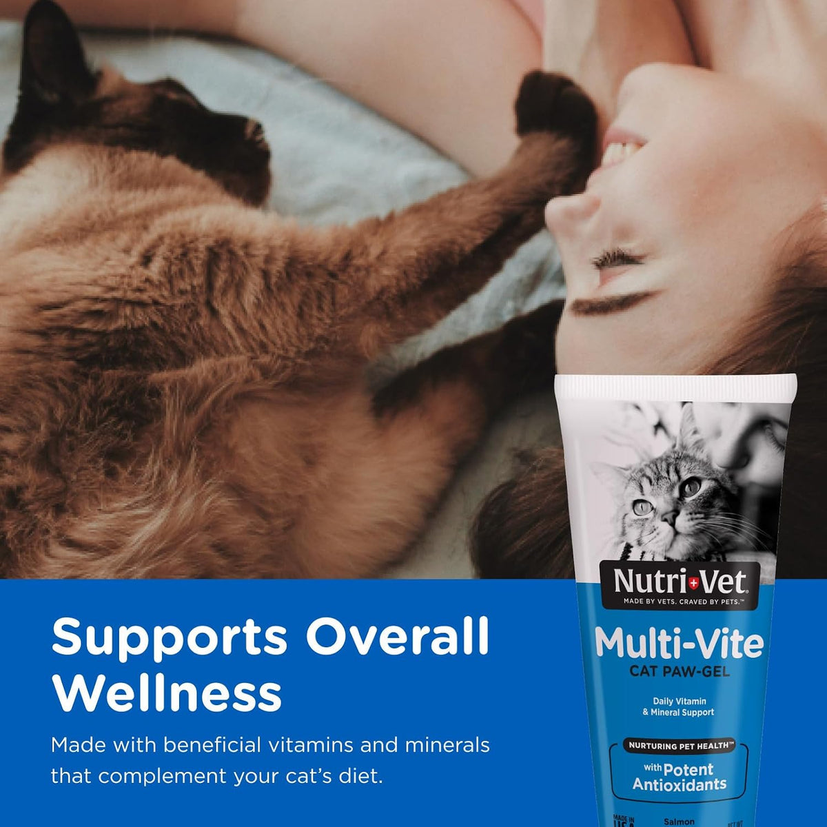 Nutri-Vet Cat Multivitamin, Daily Cat Vitamins, Paw Gel, Salmon Flavor, 3oz