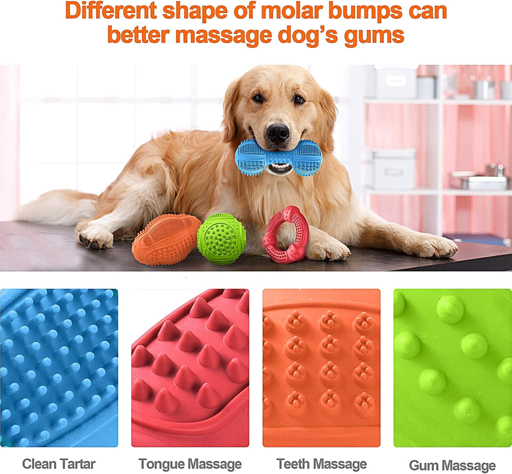Dog Chew Toys 4 Pack, Dog Toys for Aggressive Chewers Small Medium Large Breed, Multifunctional Teeth Cleaning and Gum Massage, Tough Dog Toys with Natural Rubber for Puppy and Medium Large Dog