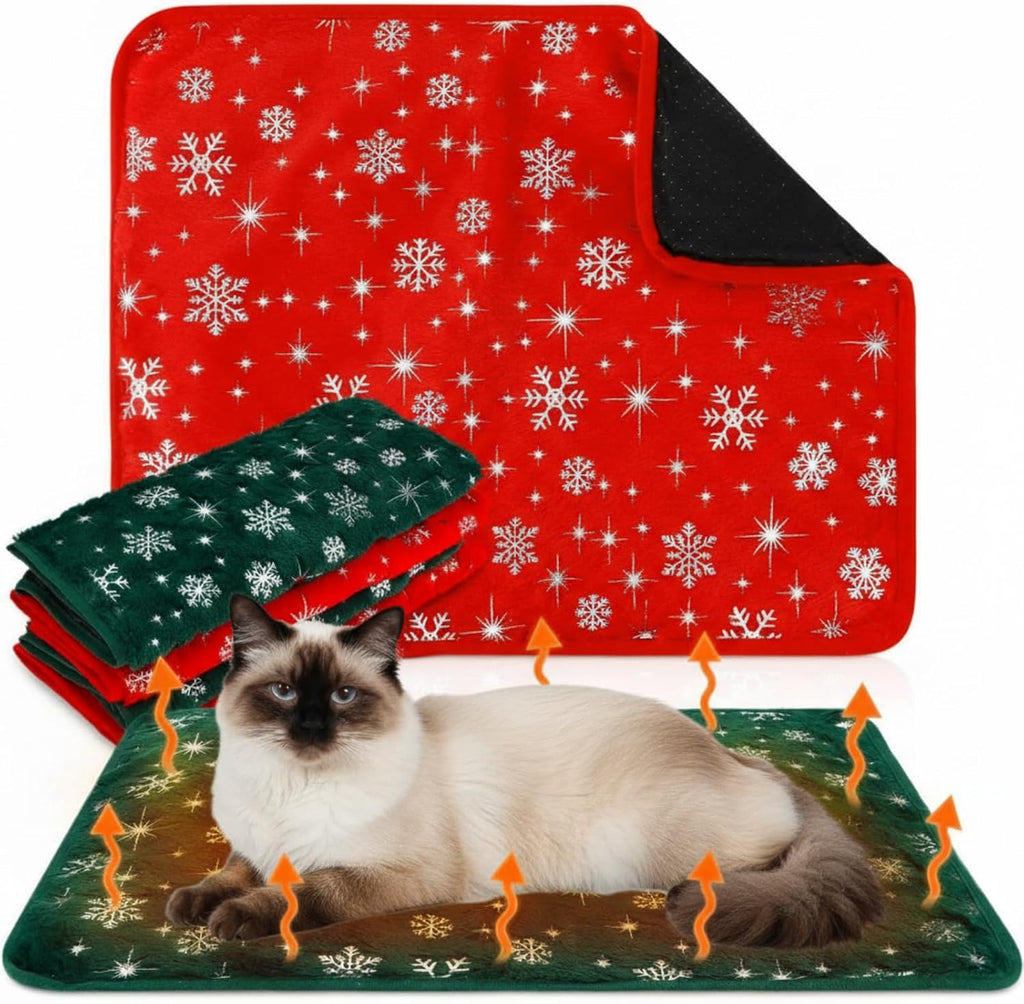 4 Pack Self Heating Cat Pad Self Warming Dog Mat, Snowflake, 16 x 20 Inch