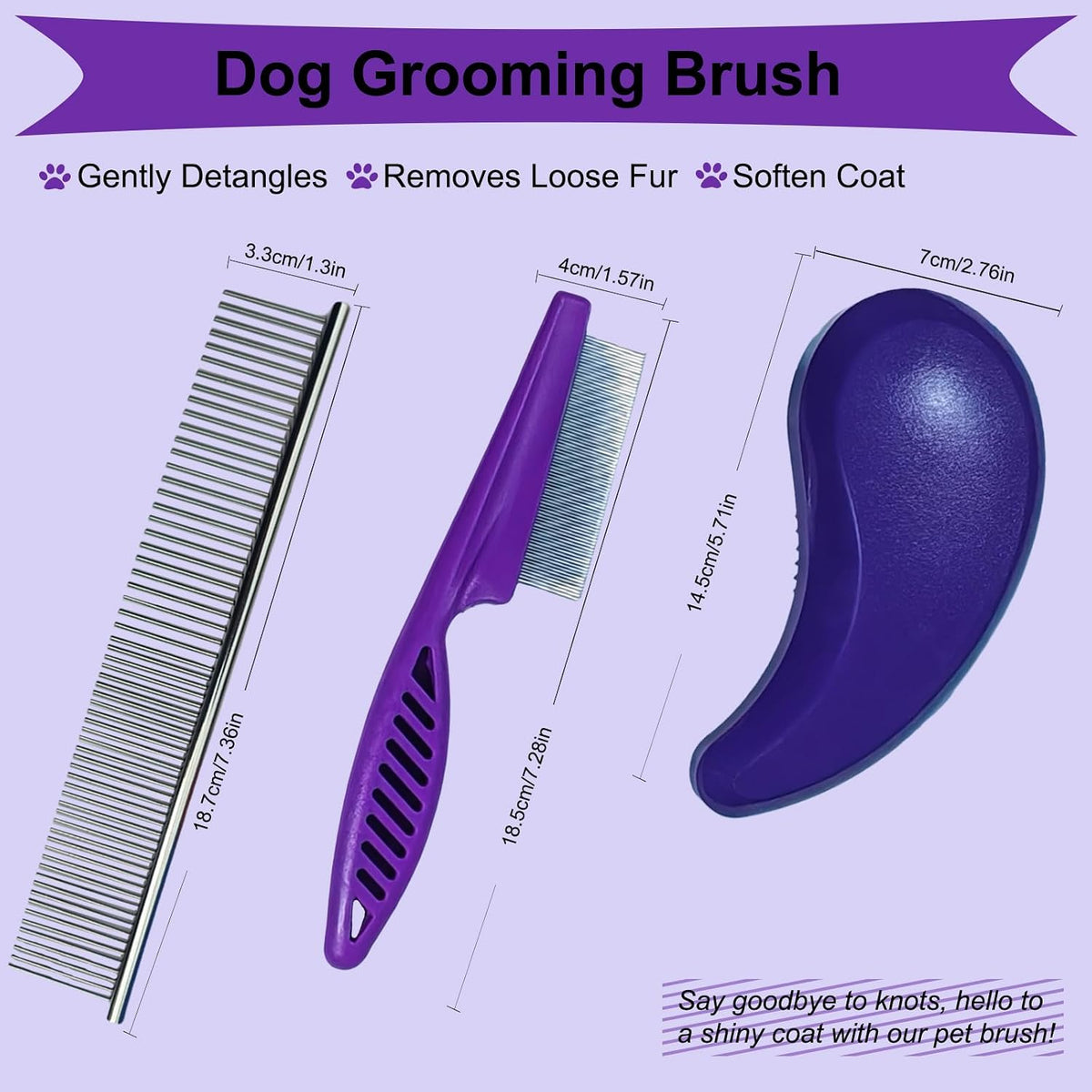 3 PCS Puppy Brush Grooming Kit (Dark Purple)