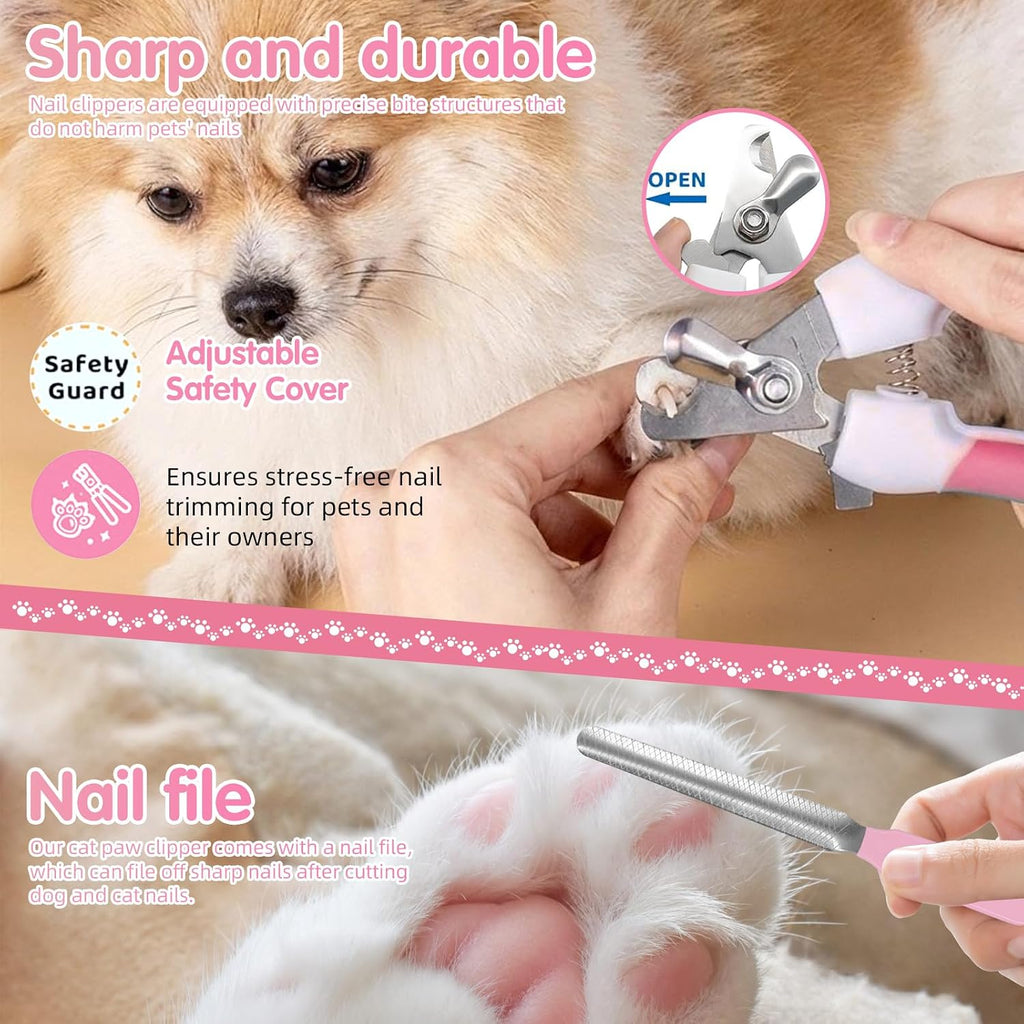 Oromaviela 8PCS Dog Rabbit Bunny Cat Grooming Kit, Self-Cleaning Slicker Brush & Deshedding Comb, Dematting Tool, Nail Clipper File, Flea Comb, Portable Storage Bag for Long/Short Haired Pets(8, pink)