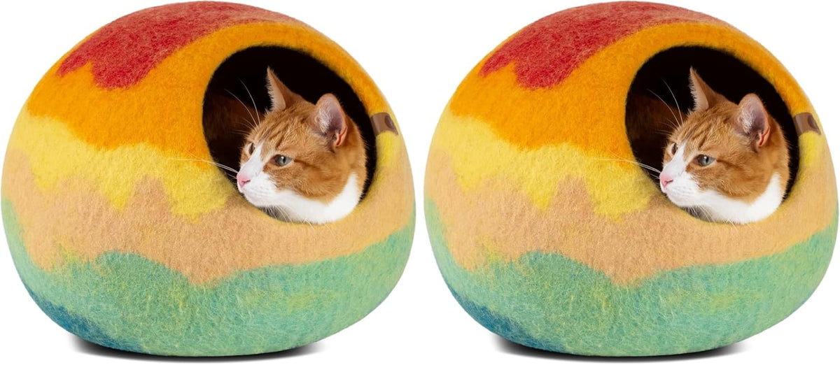 MEOWFIA Cat Cave – Premium Felt Cat Bed for Indoor Cats, Handmade 100% Merino Wool, Cat (Medium, Tucson Sunset) (Pack of 2)