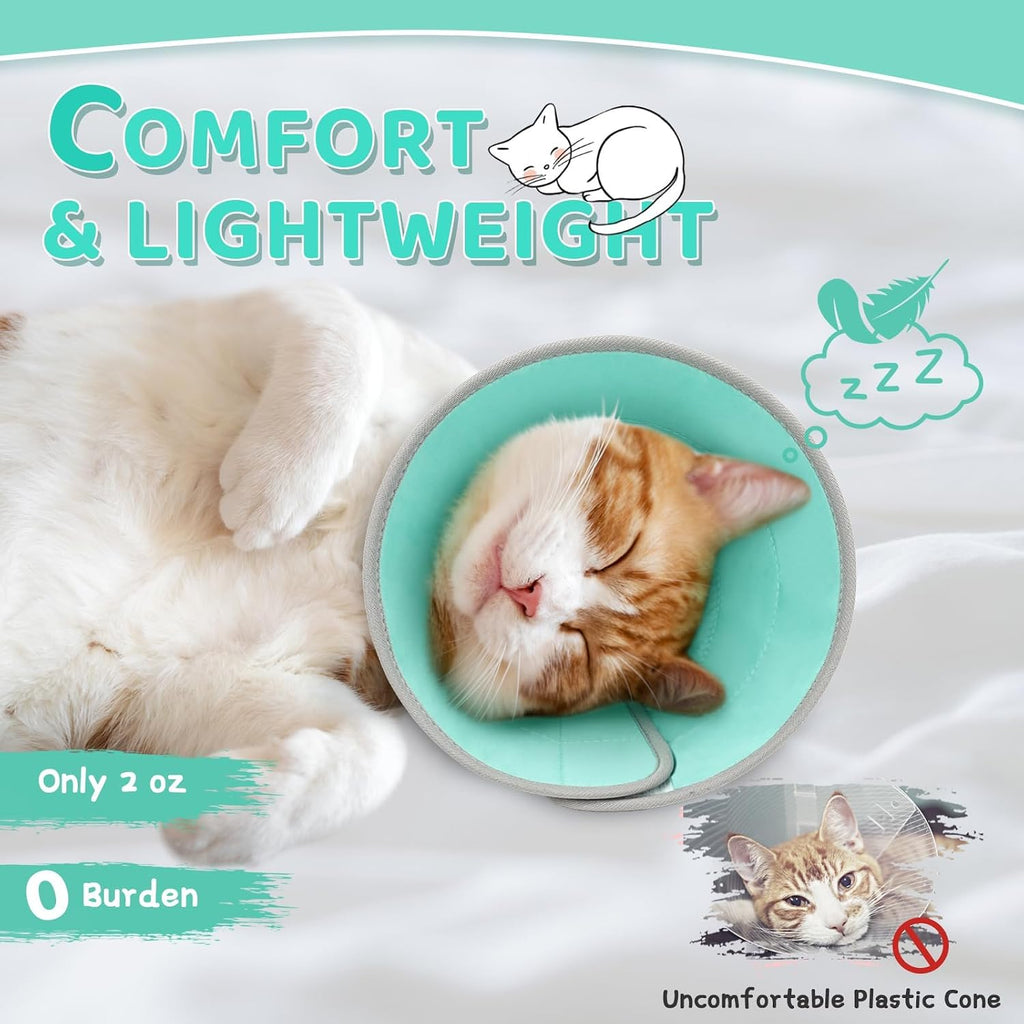 Cat Cone Collar Soft to Stop Licking, Adjustable, Foldable Lightweight Kitten Cones After Surgery Recovery for Cats & Kittens, Cat Cone Alternative, Easy Eating (Solid Green, S)