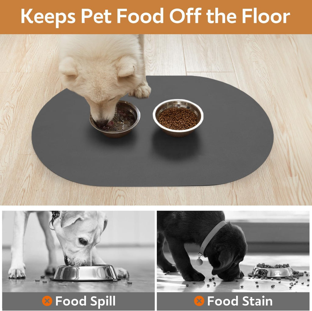 MontVoo Absorbent Dog Food Mat-Dog Mat for Food and Water Bowl | Quick Dry Pet Dish Mat, No Stains & Easy Clean Cat Rug for Messy Drinkers Cat Accessories Pet Supplies, 12"x19", Darkgrey
