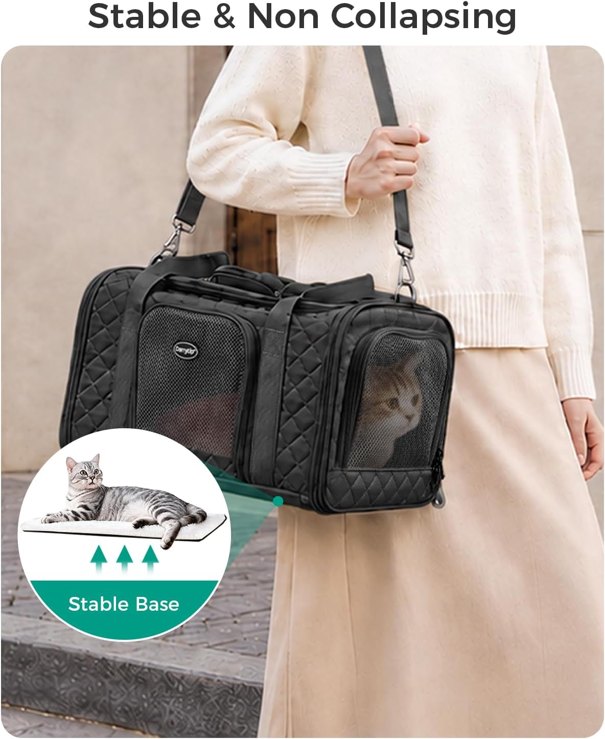 Cat Carrier Airline Approved, Soft Pet Carrier, 17x11x9.5 in, Black