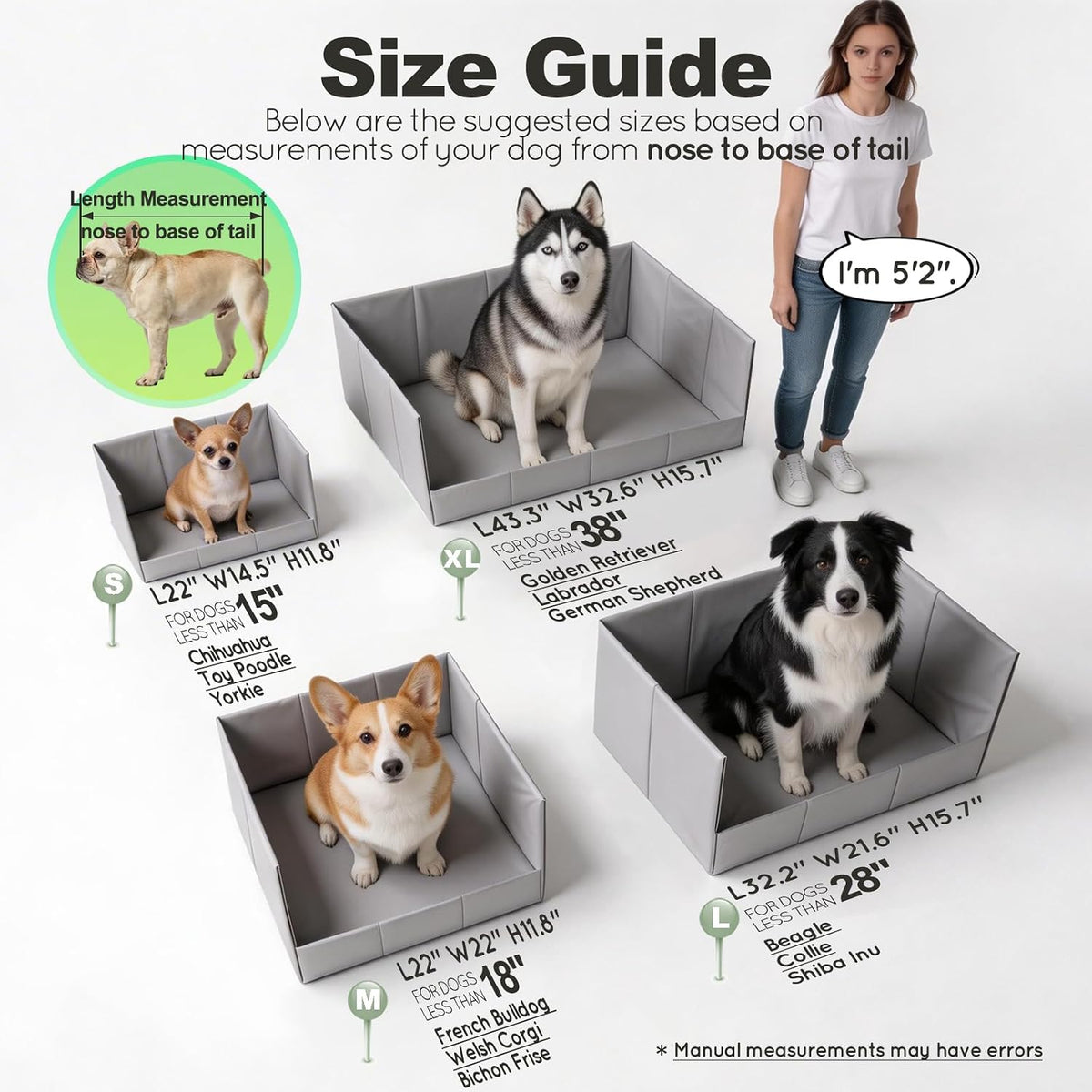 HQ4US 4LEGS Dog Litter Box Indoor High Walls, Puppy Pee Pad Holder Foldable | Dog Potty Tray, Large Dog Toilet with Clips, No Assembly,Waterproof, Easy Clean, No Spill, Seamless, Portable for Travel