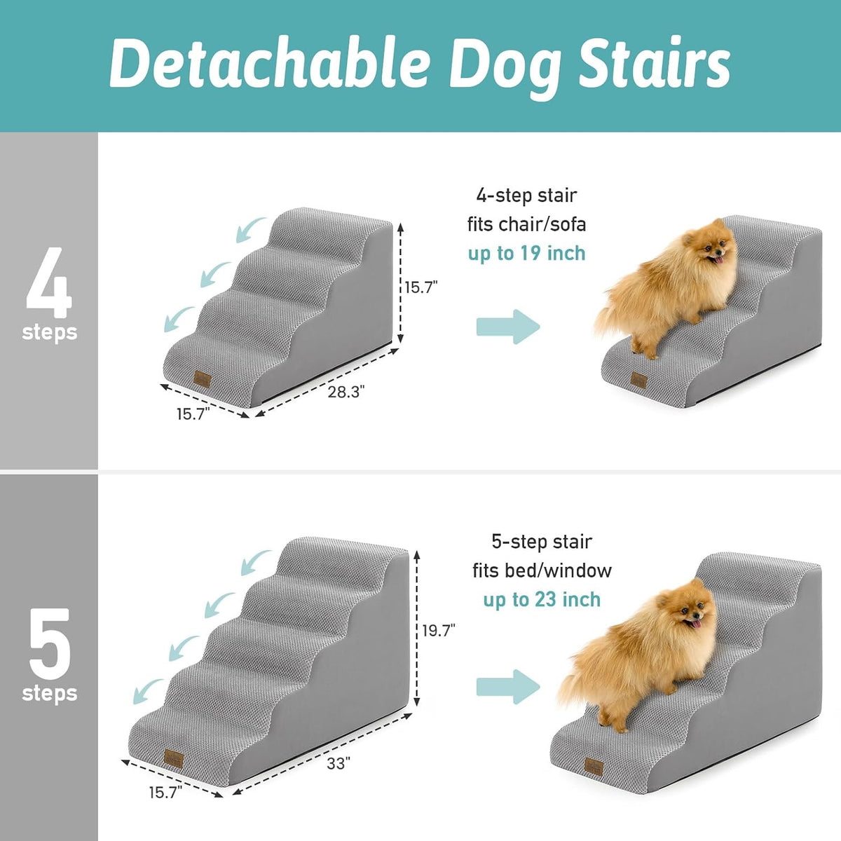 COZY KISS Dog Stairs for Small Dogs, 5 Step Pet Stairs for Beds & Couches
