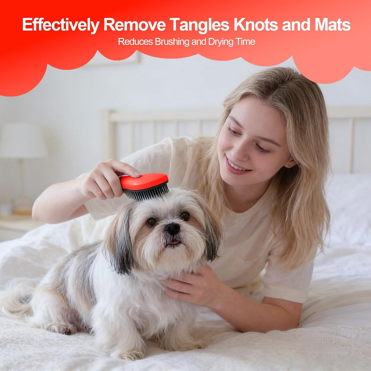 Small Dog Brush, Skin-friendly Soft Bristles (Orange) | Puppy Hair Brush, Massage and Bath Supplies, Pet Grooming Tool for Teddy, Yorkies, Maltese, Shih Tzu, Chihuahua